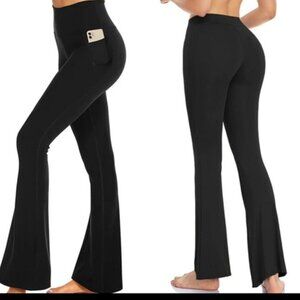 OTOS Athletic Leggings Flared Legs High Waisted Gym Pockets Side Gym Black  L